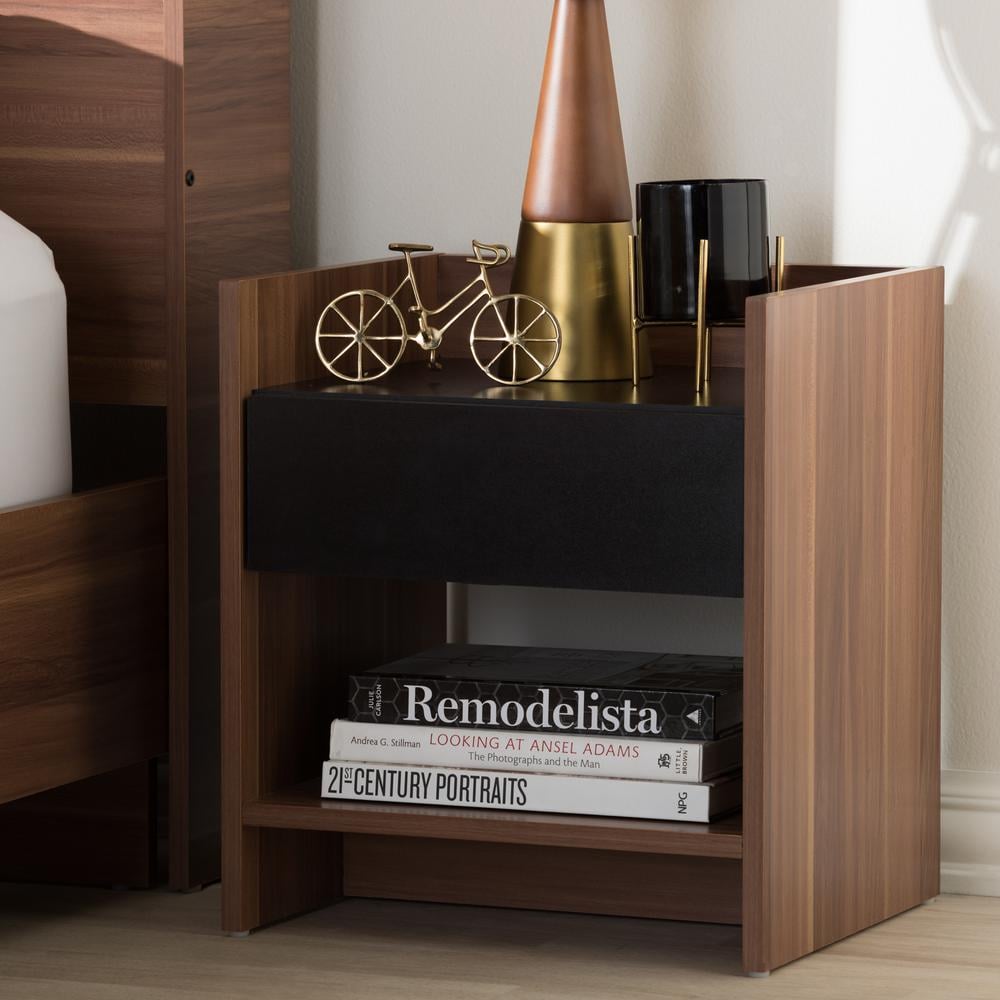 Baxton Studio Vanda 1-Drawer 1-Shelf Black Nightstand