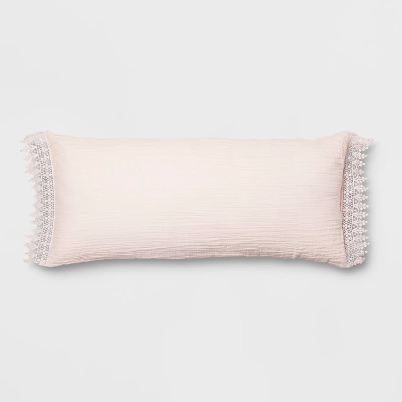 Blush Lace Trim Oversized Lumbar Pillow