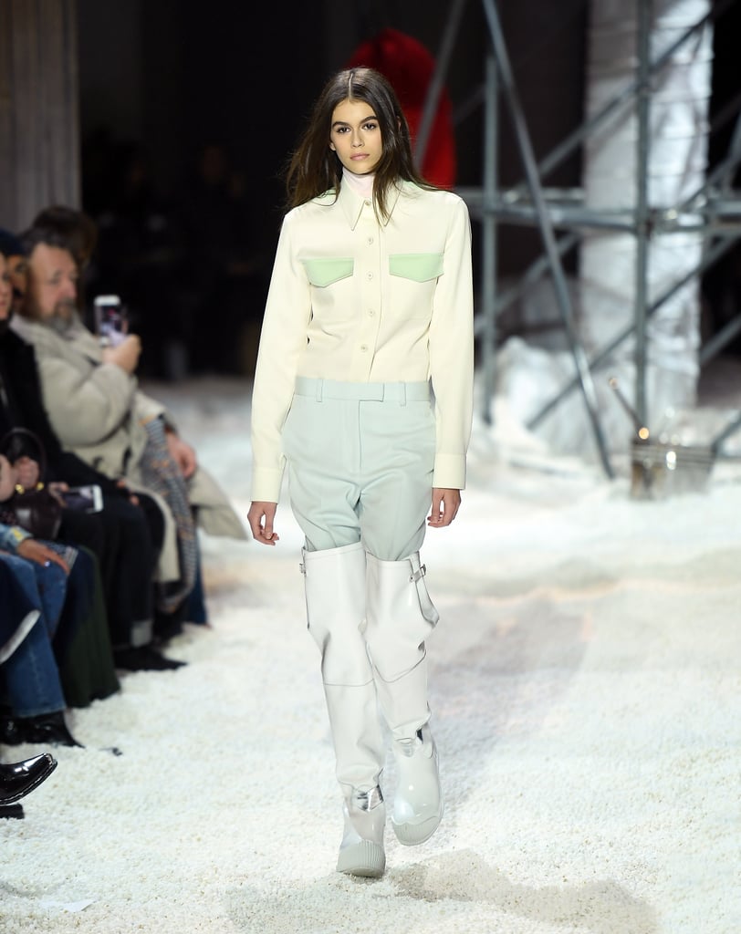 Kaia continued to walk in Raf's shows, pictured above on the runway for Fall 2018.