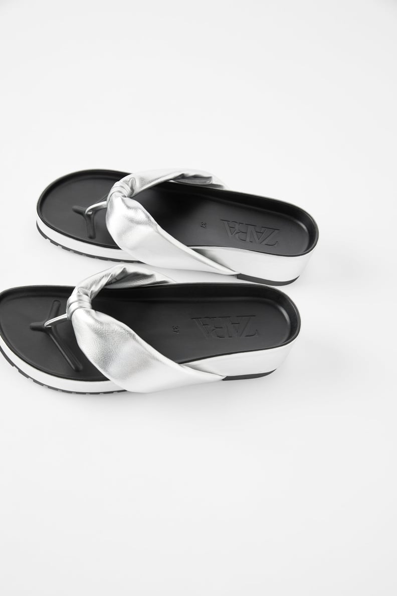 Zara Metallic Low-Heeled Padded Sandals
