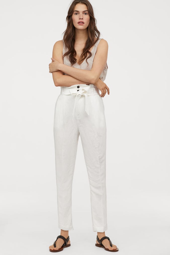 H&M Linen-Blend Paper-Bag Pants