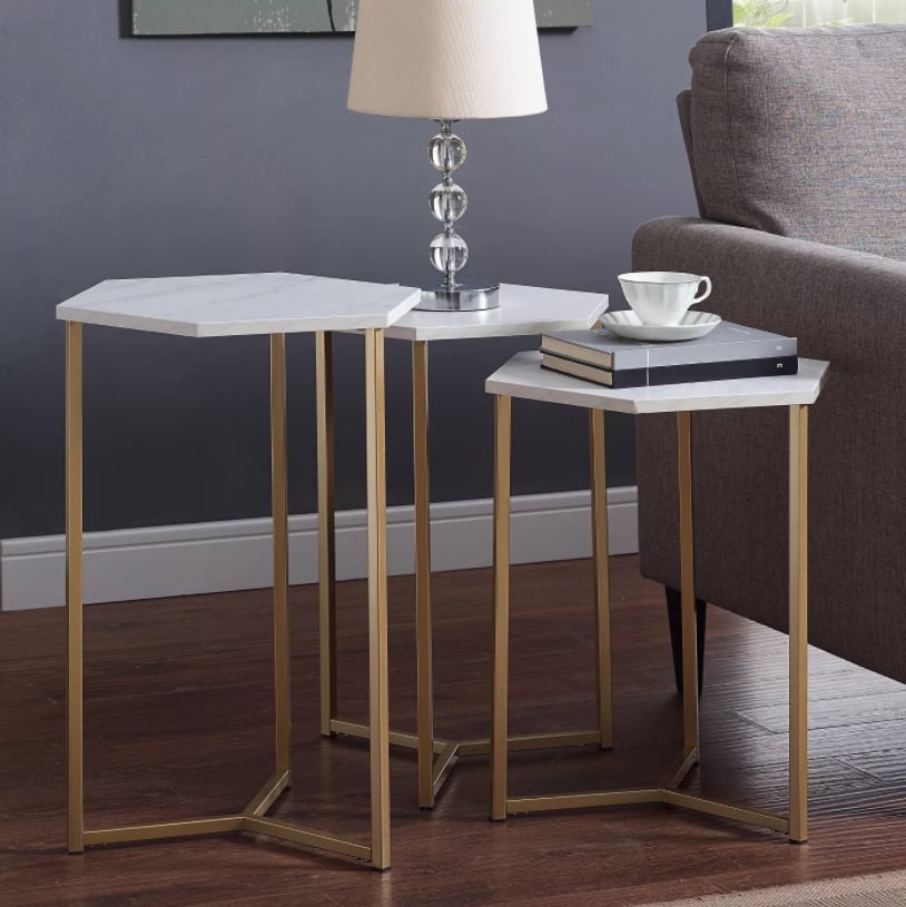 Table Trifecta: Saracina Home Beatriz Glam Geometric Nesting Hexagon Accent Tables