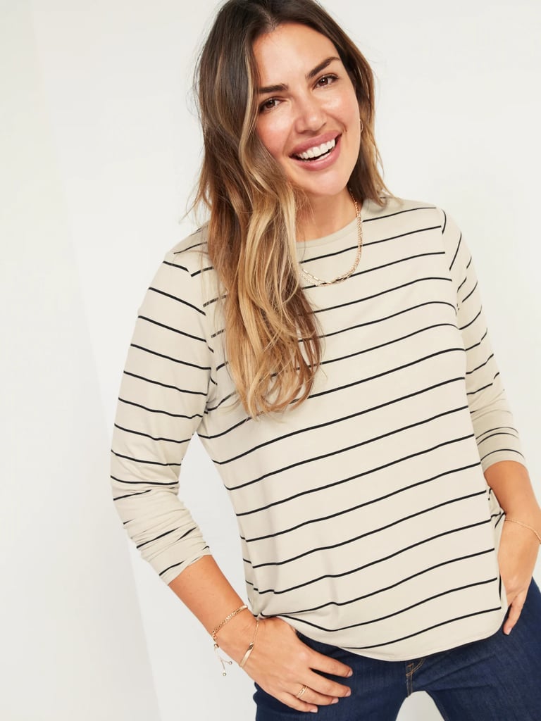Old Navy Luxe Long-Sleeve Crew-Neck Striped T-Shirt