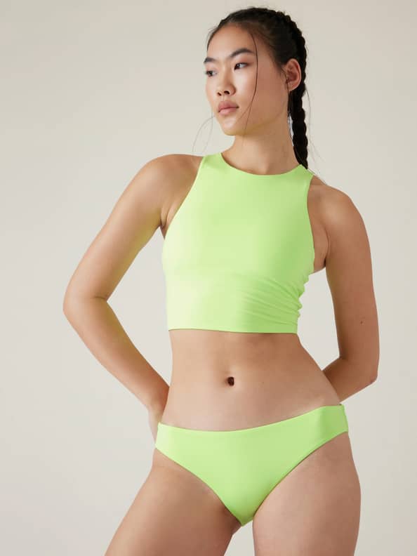NWT Athleta Colorblock Zip Front Bikini Top, Herb Olive SMALL (S) Swim,  Race $59