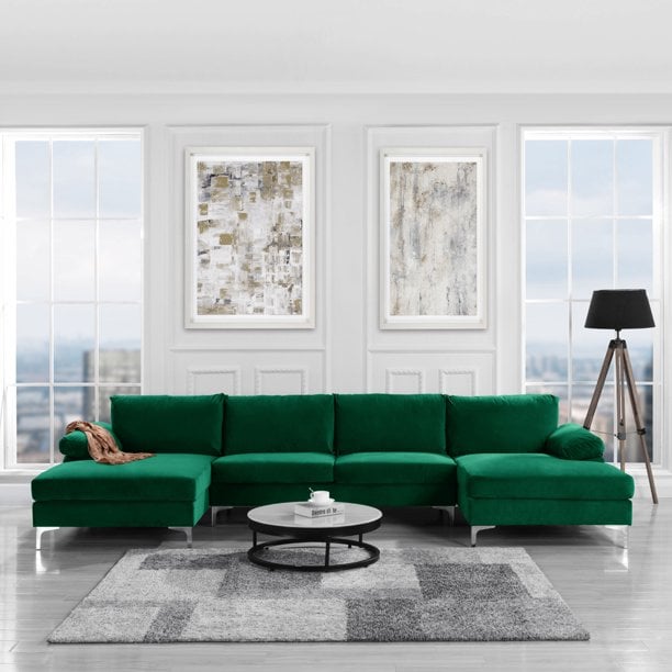 Mobilis Modern Sectional Velvet Sofa, Green