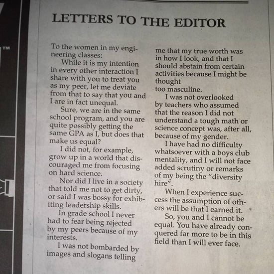 Male Engineer Writes Letter Supporting Female Engineers