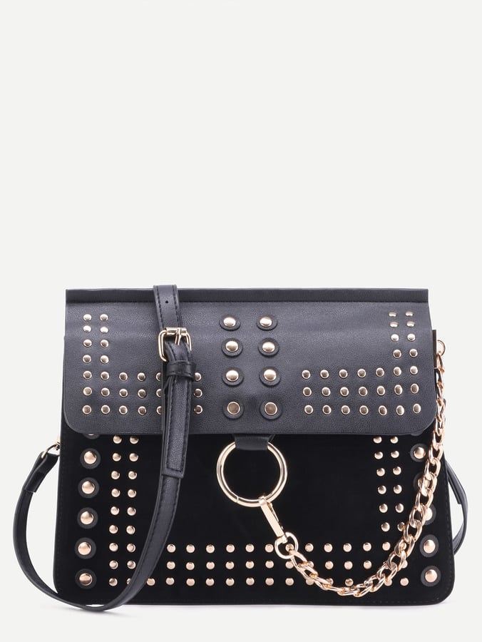 Shein Black Studded Flap Crossbody Bag