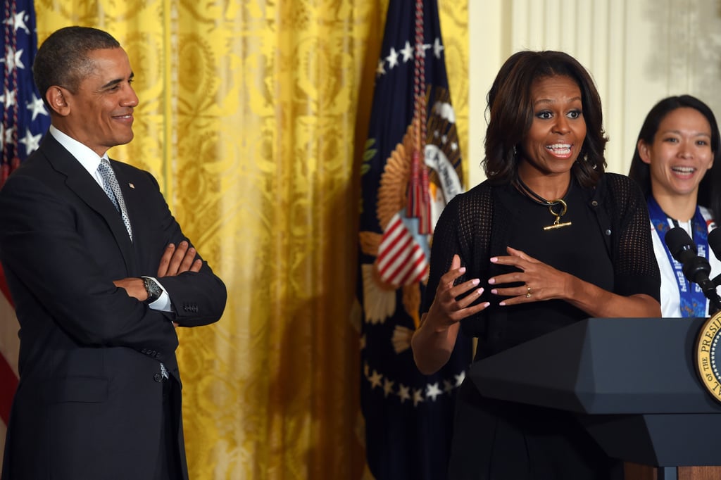 The first lady joked around with President Obama when the US Olympic athletes visited the White House in April.