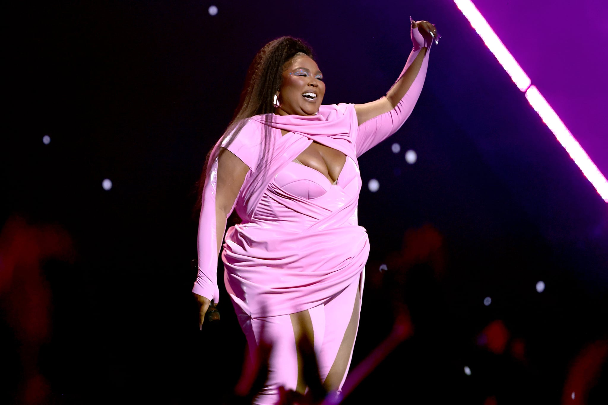 NEWARK, NEW JERSEY - AUGUST 28: Lizzo performs onstage at the 2022 MTV VMAs at Prudential Center on August 28, 2022 in Newark, New Jersey. (Photo by Dimitrios Kambouris/Getty Images for MTV/Paramount Global)