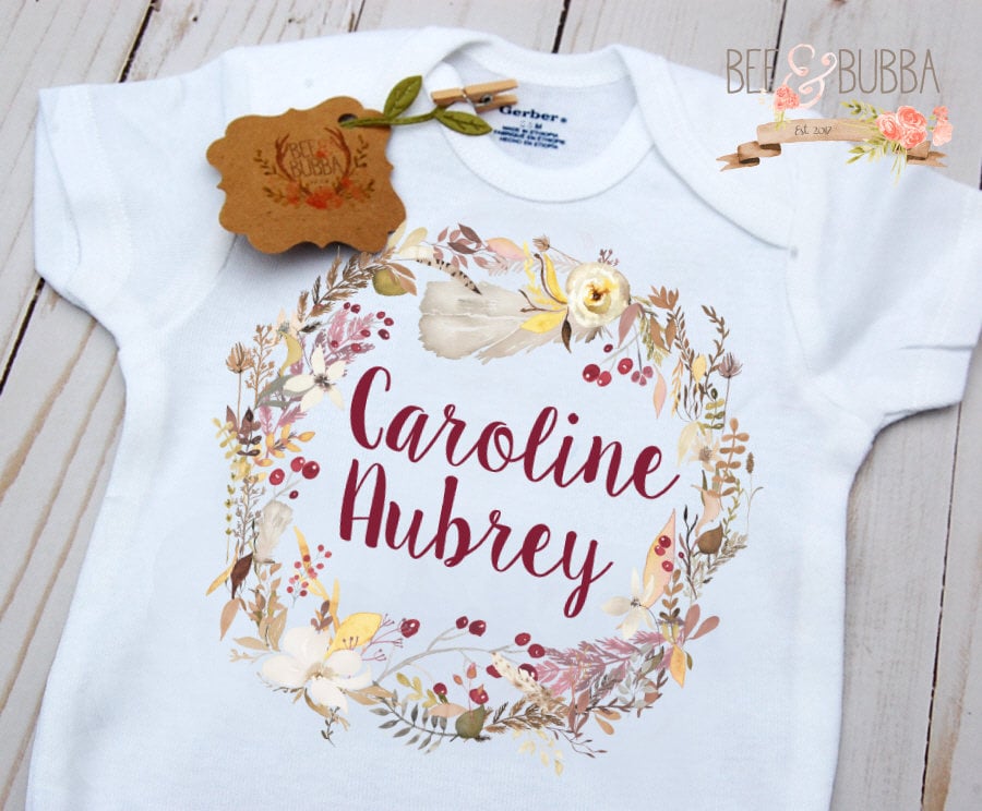 Floral Wreath Name Onesie