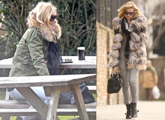 Photos of Kate Moss at a Pub in the Cotswolds, Wearing Fur to Lunch in