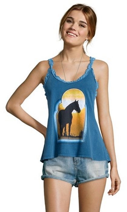 Chaser LA Blue Jersey Knit Cotton 'Sunset' Horse Print Tank Top ($59)