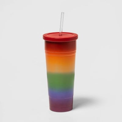 Stainless Steel Vacuum Tumbler With Rainbow Straw