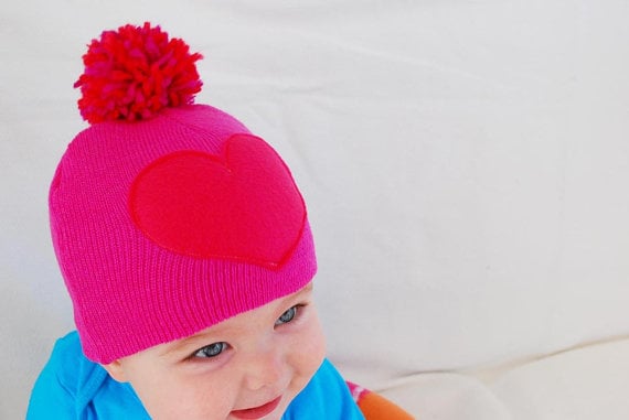 Baby Pom-Pom Heart Hat