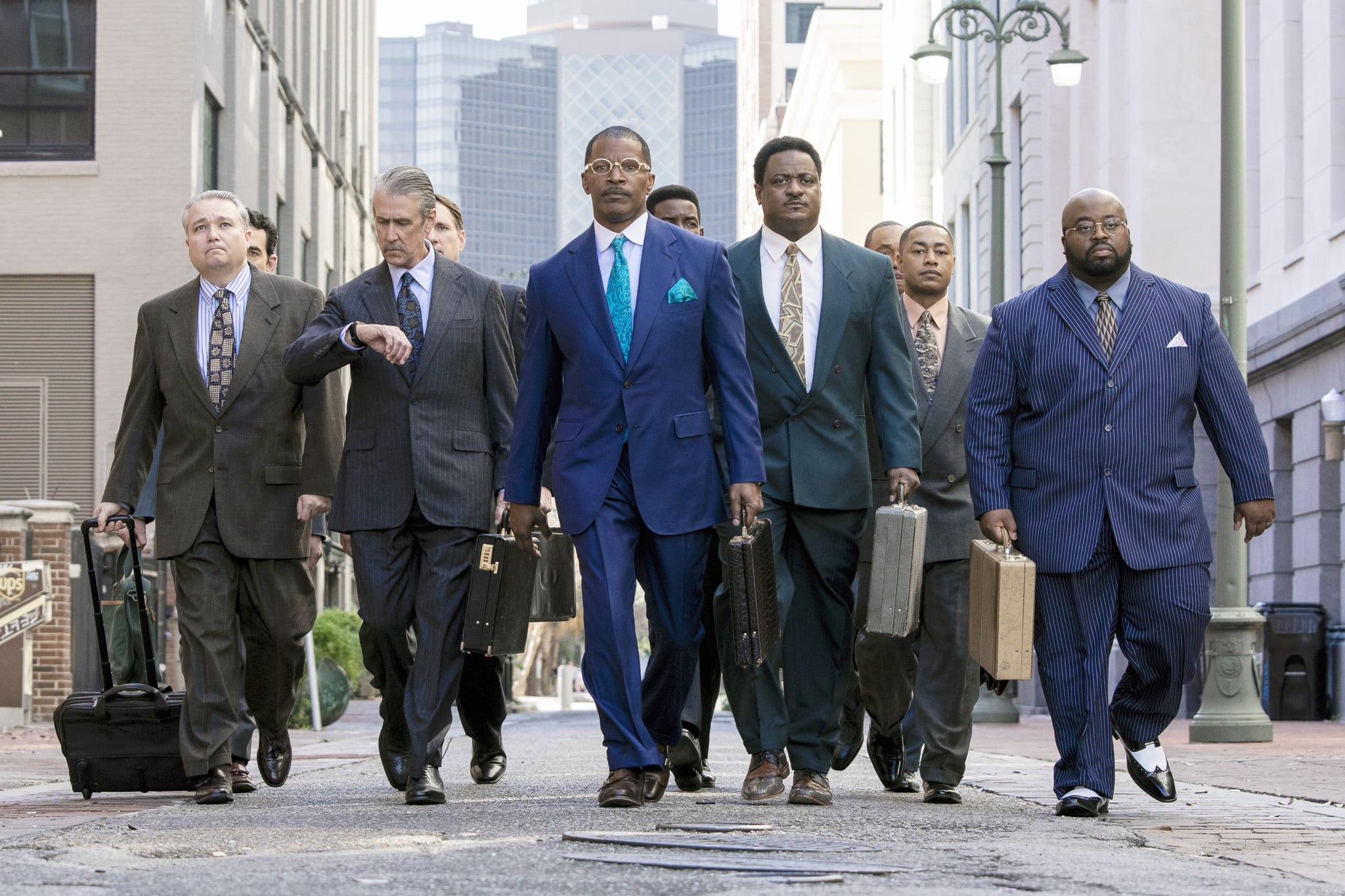 THE BURIAL, Alan Ruck (2nd from left), Jamie Foxx (center), 2023. ph: Skip Bolen /  Amazon Prime Video / Courtesy Everett Collection