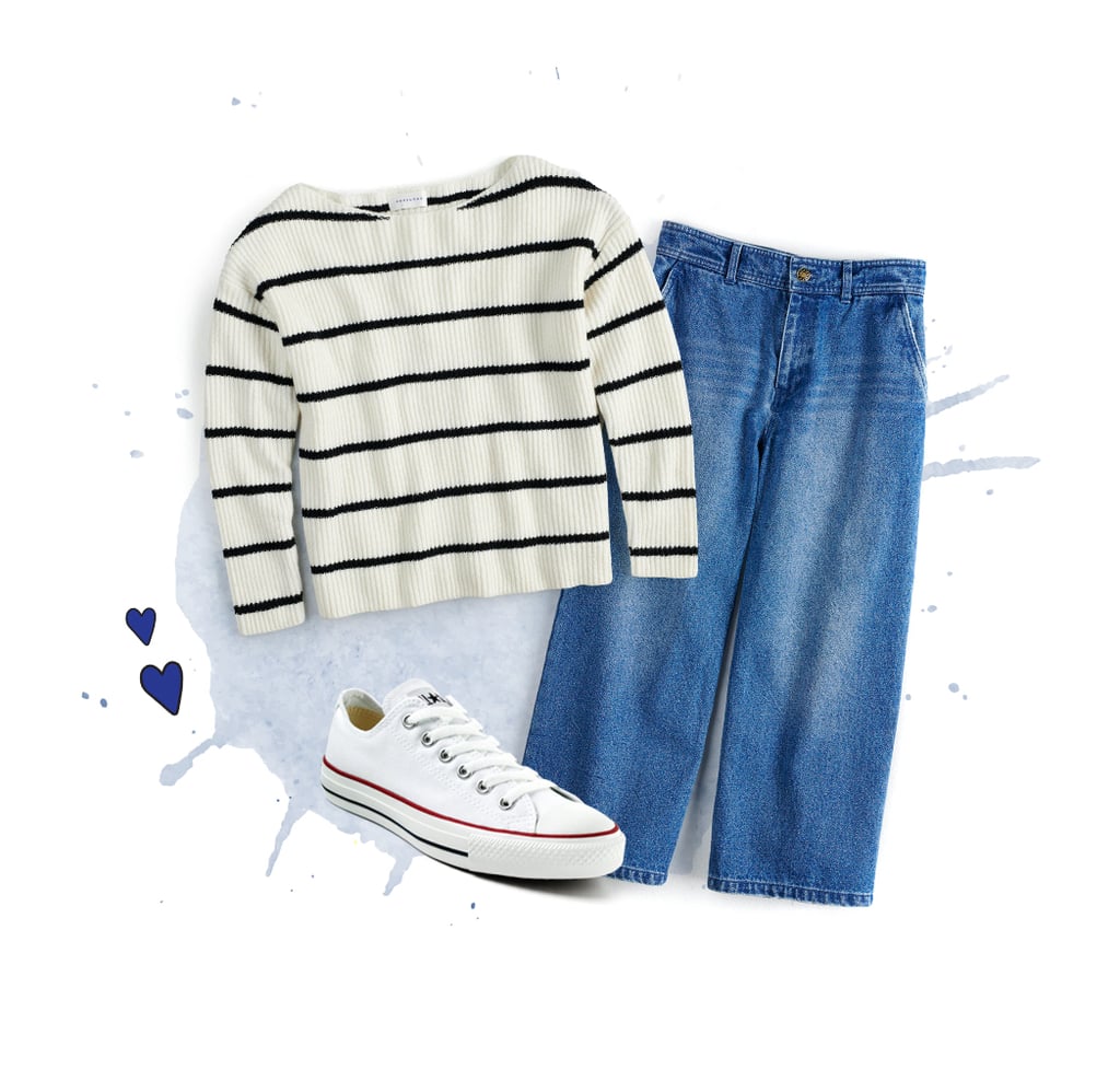 Striped Oversized Sweater with Wide-Leg Jeans