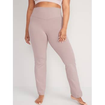 Pink Flare Yoga Pants for Women, V Crossover High Waisted Flare