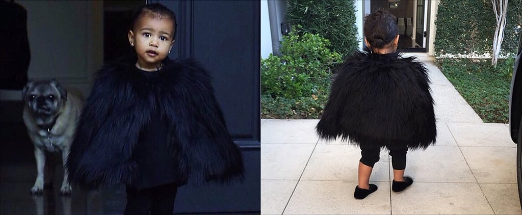 North West Wearing Fur Coat and Charlotte Olympia Cat Flats
