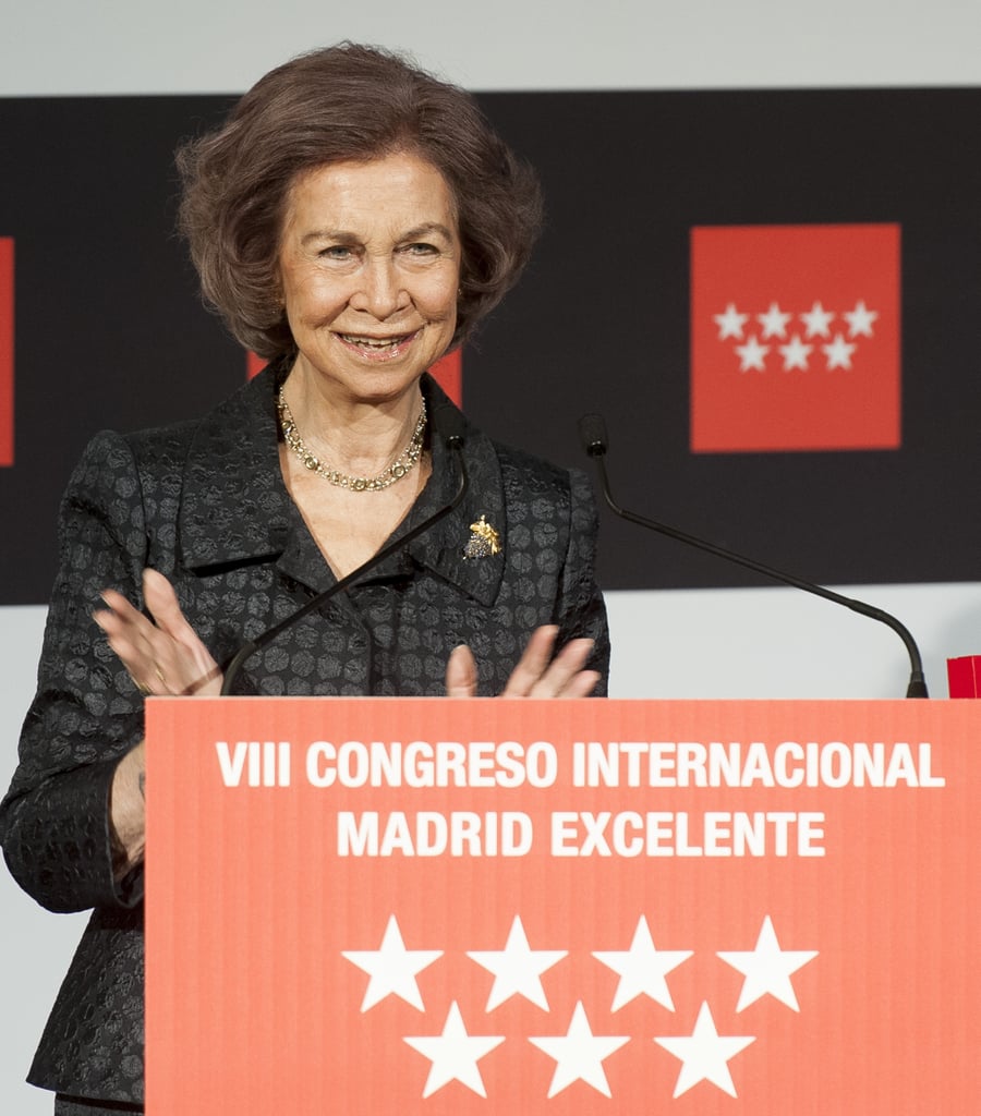 Queen Sofía at a congress for business in Madrid, Spain.