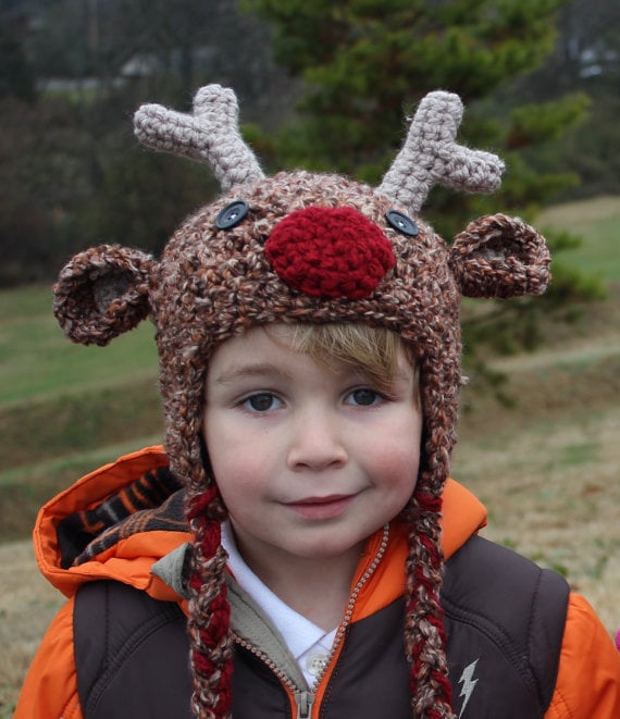 crocheted reindeer hat