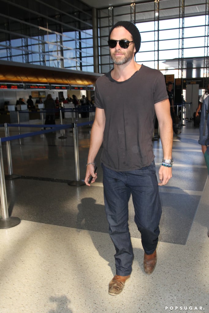 Chris Pine had a beard when he arrived at LAX on Friday. | Celebrity ...