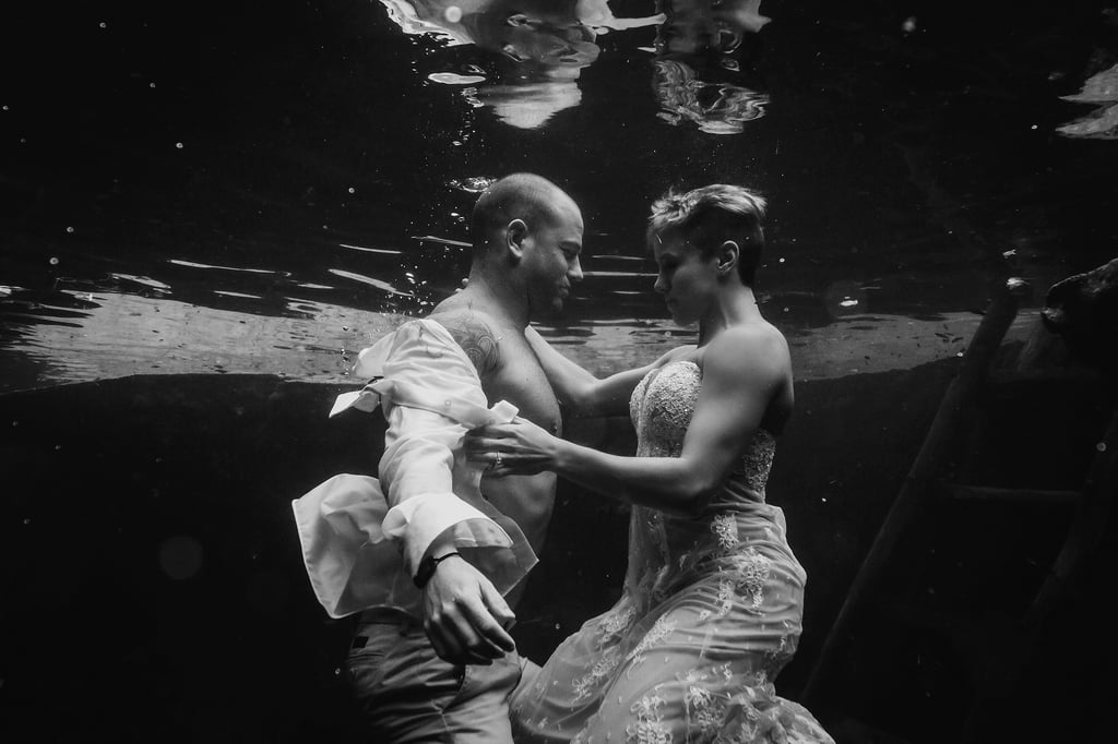 Underwater Trash-the-Wedding-Dress Shoot