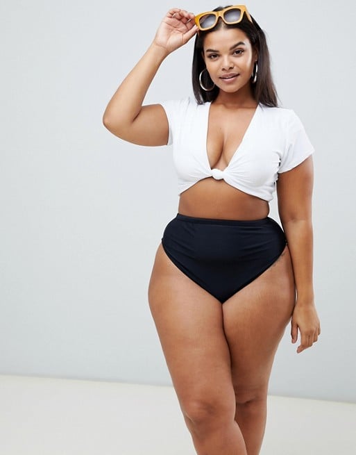 ASOS Design Curve High Leg High Waist Bikini Bottom in Black