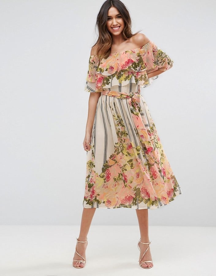 ASOS Bardot Ruffle Midi Dress