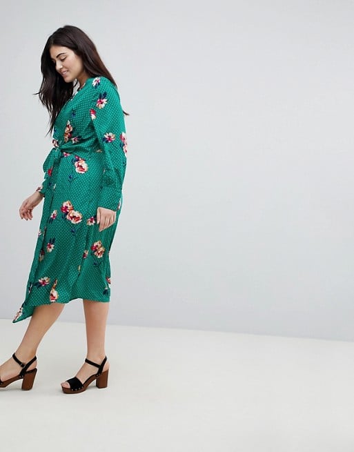 Influence Knot Asymmetric Wrap Front Floral Midi Dress