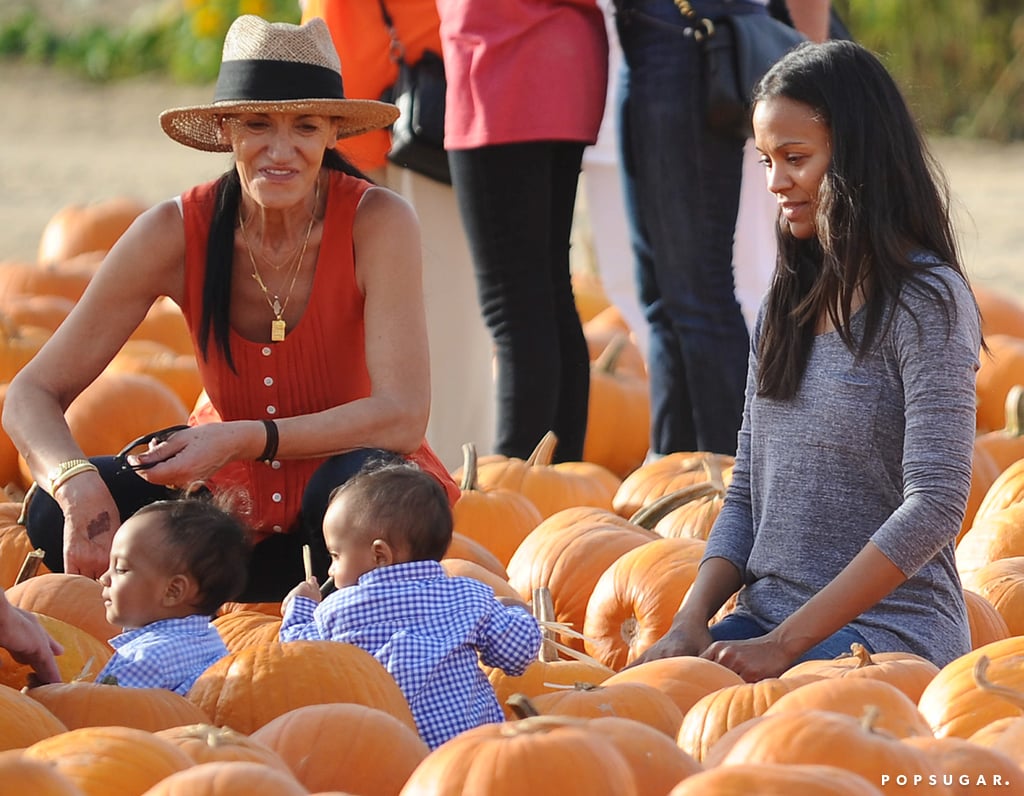 Zoe Saldana and Marco Perego Take Twins to the Pumpkin Patch
