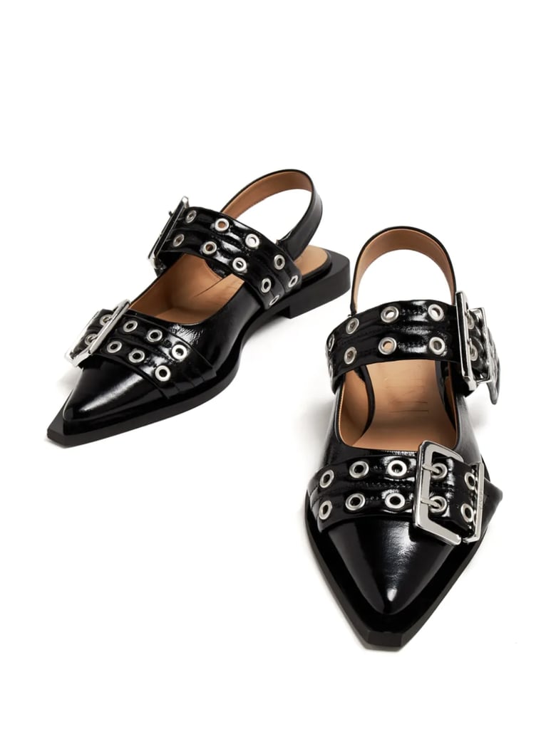 Ganni Buckle Slingback Ballerina Flats