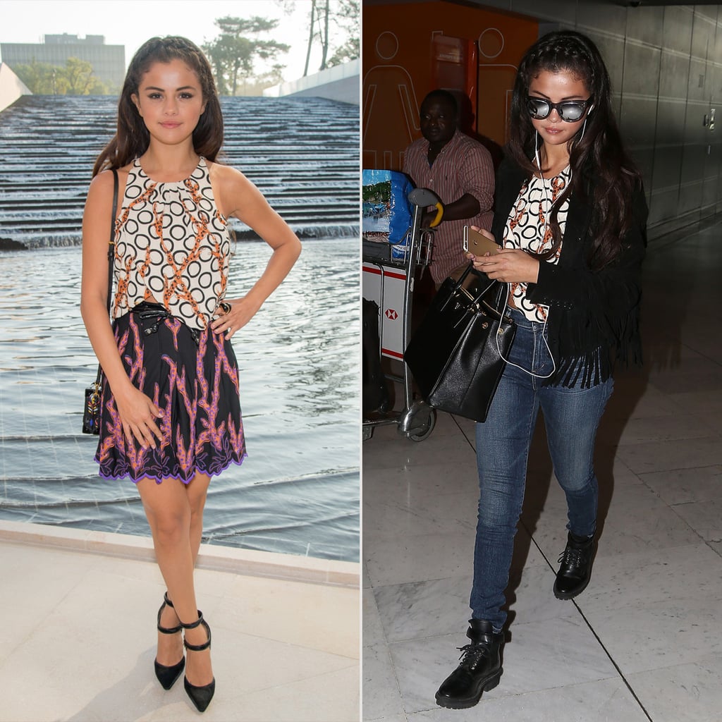 Selena Gomez Wearing a Printed Louis Vuitton Crop Top