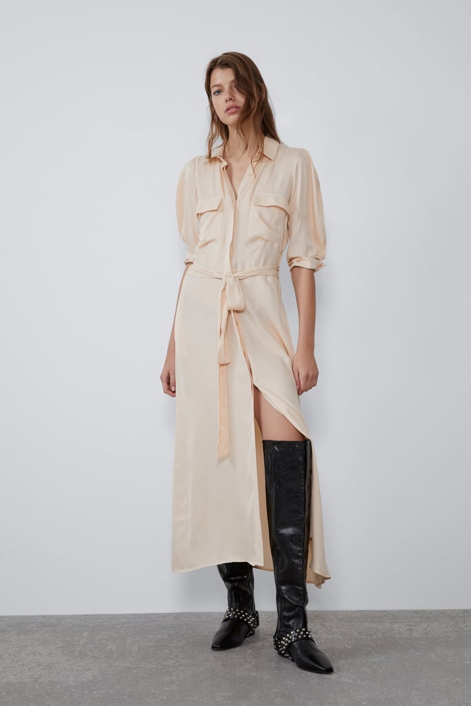 zara beige shirt dress