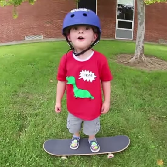 3-Year-Old Boy Nails His First Skateboard Trick