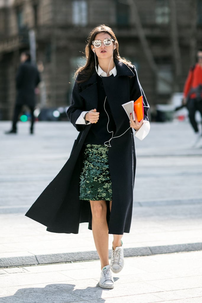 Add sneakers to your pencil skirt instead of your pumps.