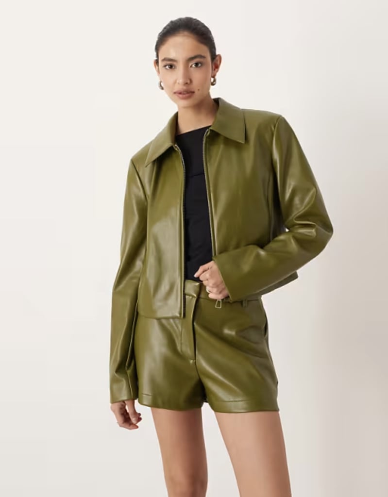 ASOS Design Faux Leather Front Cropped Blazer