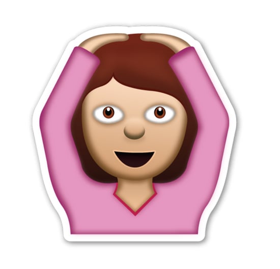 Interpretation: "I don't get it!" 
Name + meaning: Face With OK Gesture. A person with arms above her head, making an ‘OK’ sign (circle) with the whole body. Also looks a bit like a ballerina, or putting hands on head.
Also known as: Ballerina emoji; hands on head emoji