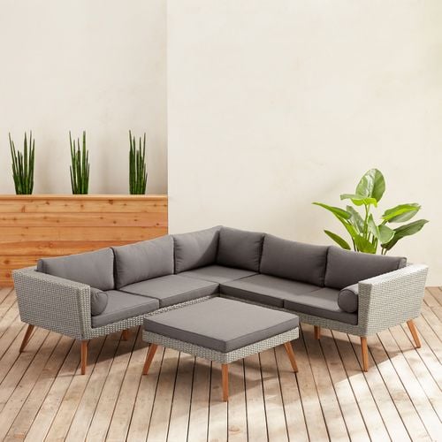Bari Gray Sectional and Ottoman Patio Collection With Cushions