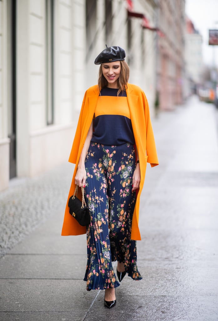 Stripes and floral prints feel cohesive in the same color family.