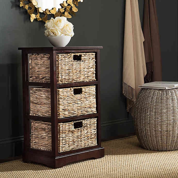 Safavieh Halle 3-Wicker-Basket Storage Side Table