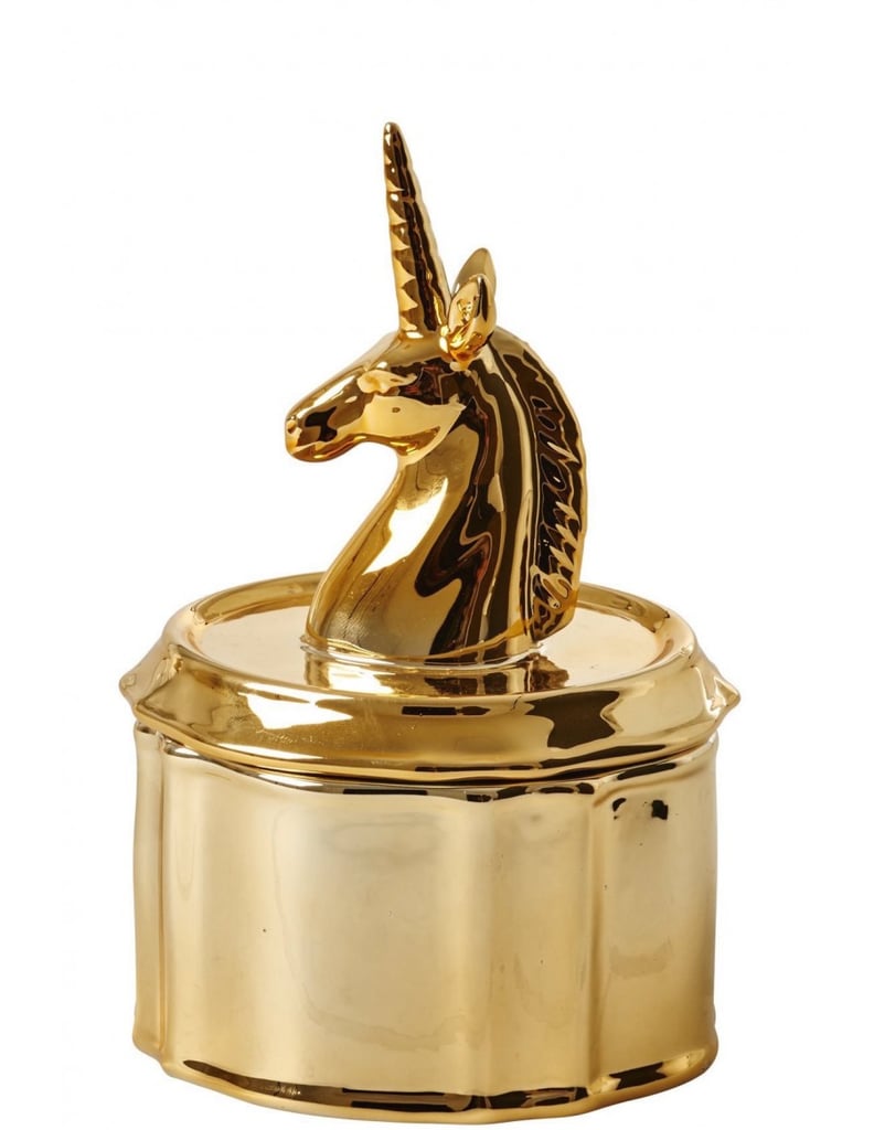 Unicorn Head Gold Porcelain Jewellery Box