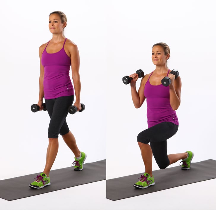 Alternating Forward Lunges With Bicep Curl Dumbbell Exercises