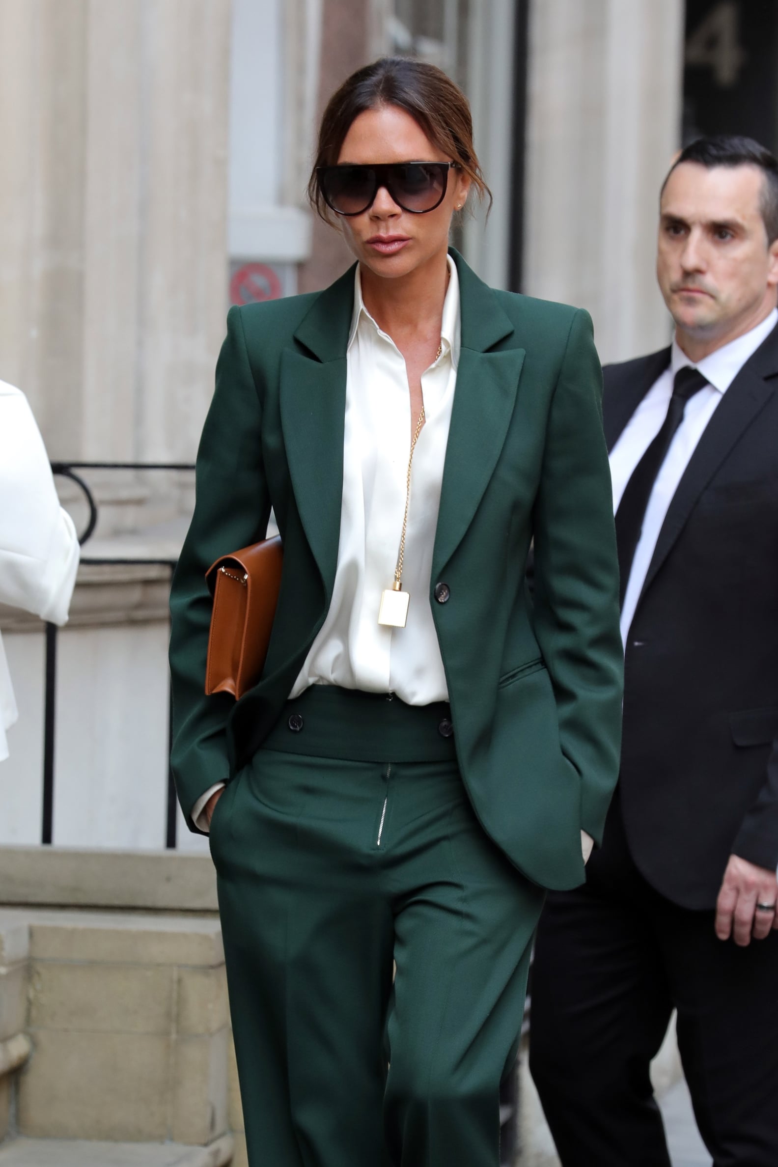 Victoria Beckham's Green Suit | POPSUGAR Fashion