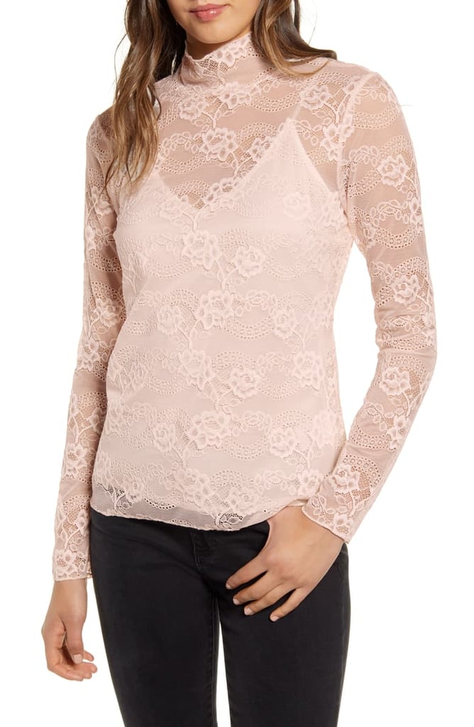 Chelsea28 Sheer Lace Mockneck Top