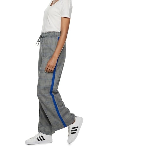 Plaid Wide-Leg Track Pants 