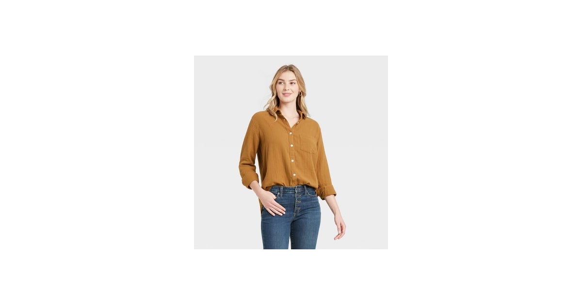 Universal Thread Women's Long Sleeve Gauze ButtonDown Shirt Best Spring Tops From Target