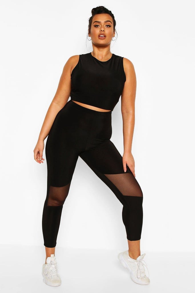 Boohoo Plus Soft Touch Mesh Cut Out Gym Leggings