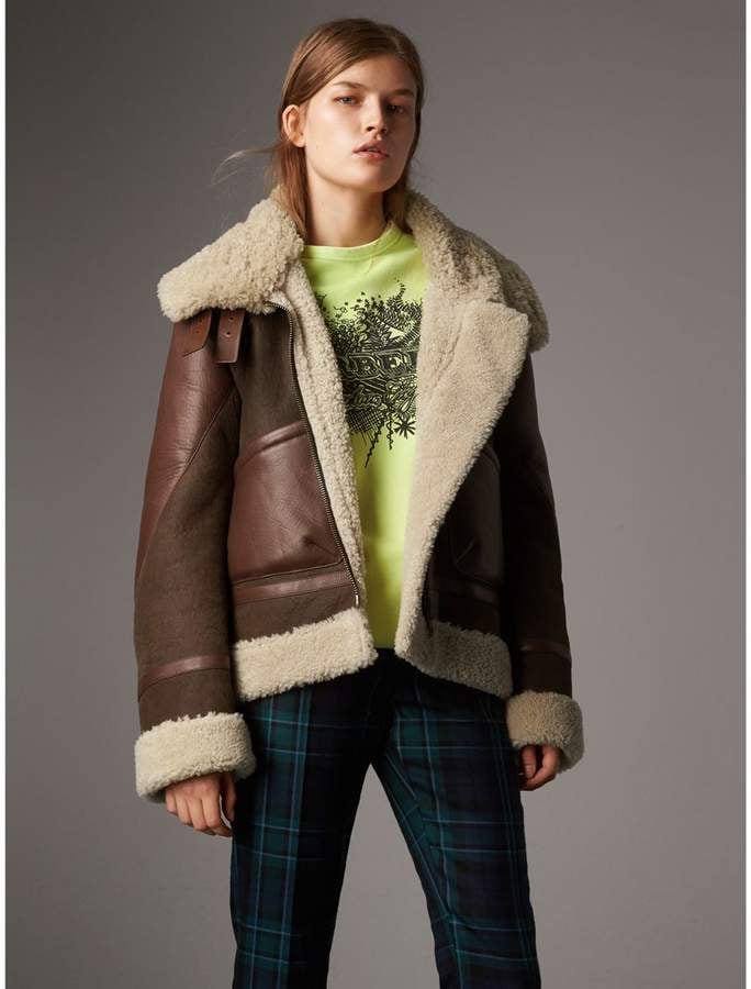 Burberry Lambskin Panelled Shearling Aviator Jacket