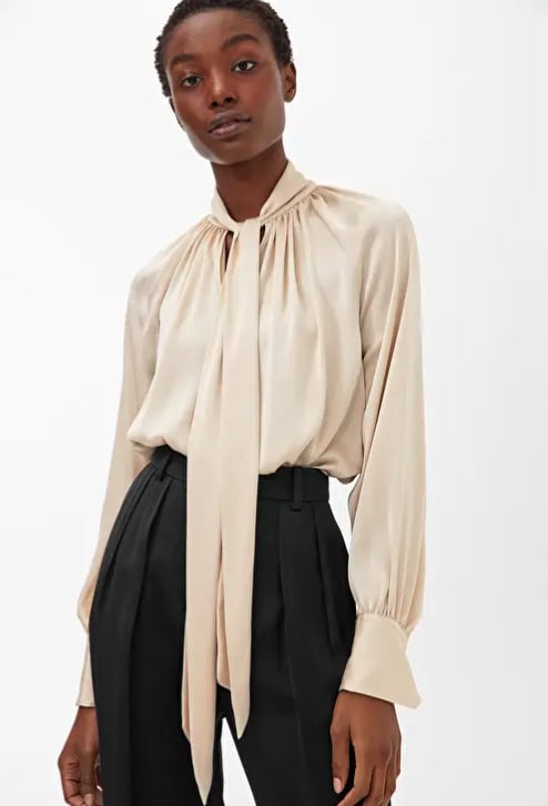 Arket Tie Neck Satin Blouse