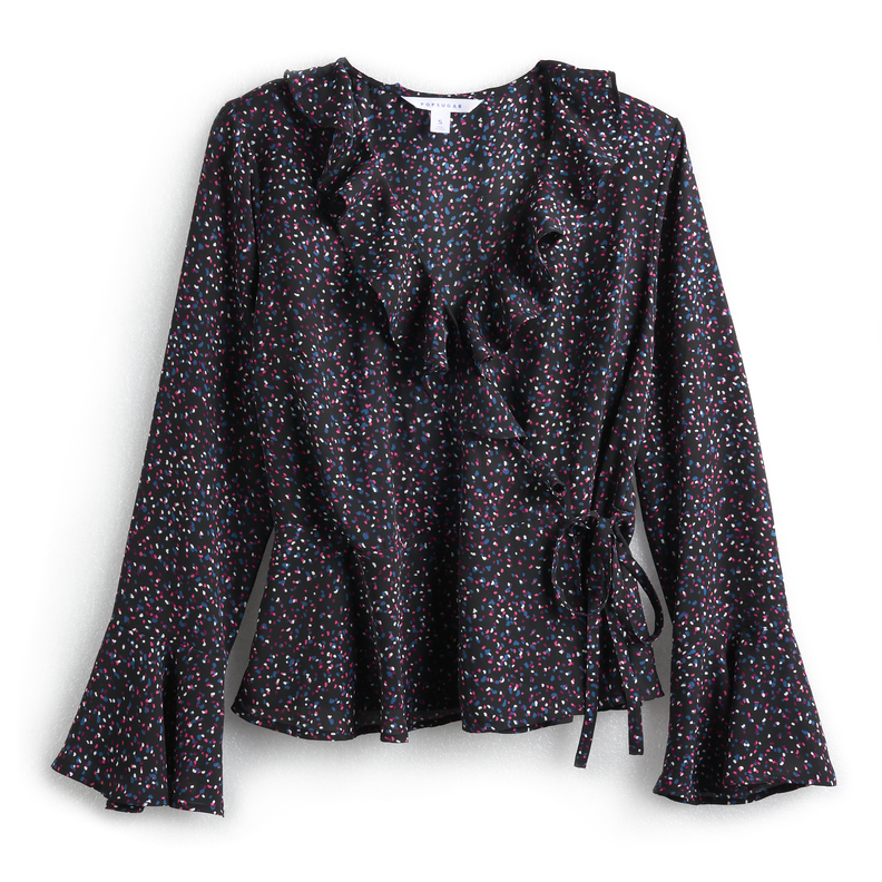 Ruffle Faux Wrap Top in Sprinkle Dots